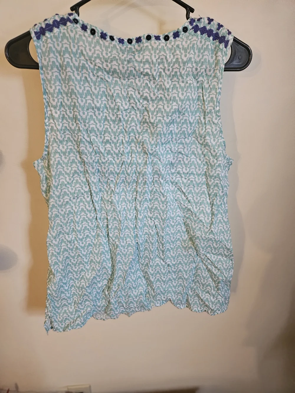 Talbots Light Blue Sleeveless Embroidered V-Neck Top - Picture 3 of 5